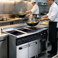 Table de cuisson électrique en céramique 4 zones JUSTA avec four électrique, cuisinière professionnelle en acier inoxydable pour restaurant, traiteur, cuisine