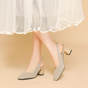 Nouvelles sandales d'été à talons hauts pour femmes, escarpins simples à <span class=keywords><strong>bout</strong></span> <span class=keywords><strong>ouvert</strong></span>, talons carrés confortables, chaussures à bride arrière à boucle, Evergreen - Product Image 6