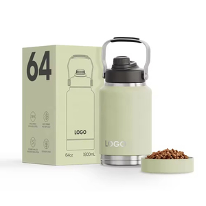 BORGE 2 in 1 funzionale 64oz sottovuoto isolato doppia parete in acciaio inox bottiglia di acqua con contenitore di cibo ciotola per cani - Product Image 1