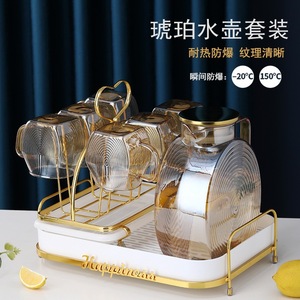 ชุดเหยือกน้ำแก้วสำหรับใช้ในบ้าน ทนความร้อนสูง ดีไซน์สไตล์ชนบท ลายเส้นน้ำแข็ง - Product Image 3