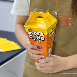 Caja de <span class=keywords><strong>Comida</strong></span> <span class=keywords><strong>para</strong></span> Llevar de Cono de Pizza Personalizada con Diseño de Inserto, Caja de Papel Portátil con Logotipo Impreso, Caja de Embalaje <span class=keywords><strong>para</strong></span> Palomitas y Papas Fritas - Product Image 1