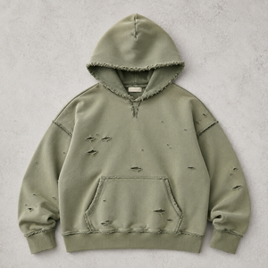 Custom Distressed Acid Wash Hoodie <b>Pullover</b> Heavyweight Cotton Fleece Oversized Ripped Faded Blank Vintage Streetwear <b>Men</b> Hoodie - Product Image 1