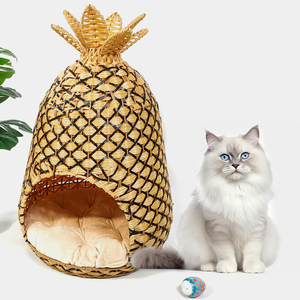 Cesta de ratán de plástico PP Huangtu, casa para mascotas, cama para gatos, cueva, perrera para perros, Mimbre tejido a mano, forma de piña, bonita y cálida casa para mascotas - Product Image 5