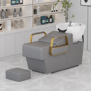 Sillón de Lavacabezas Moderno para Salón, Sillón Tapizado para Lavado de Cabello con Lavabo, Estructura Dorada, Estación de Pedicura Gris - Product Image 2