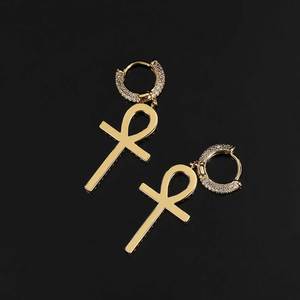New Hip Hop Gold Statement Hoop Earrings Bling Iced Out Zircon Round Cross Diamond <b>Stud</b> Earrings Set Jewelry for Men Women Gift - Product Image 3
