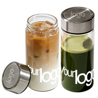Bouteille shaker à protéines en verre sans BPA de 500 ml avec logo personnalisé, couvercle en acier inoxydable, anti-fuite et sans danger pour les aliments, design moderne pour la salle de sport