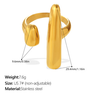 <b>Custom</b> Wholesale Non Tarnish 14k 18k Pvd Gold Plated 316L Stainless Steel Irregular <b>Ring</b> for Women - Product Image 6