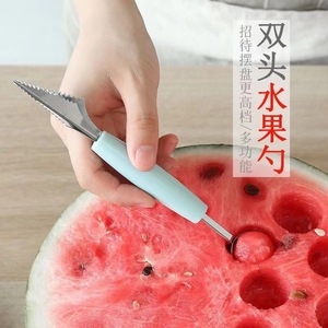 Double-Ended Stainless Steel Fruit Baller Watermelon Scoop With Knife For Fruit Carving And Plating Nordic Blue - Product Image 1