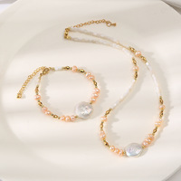 Collier et bracelet délicats en pierre naturelle en forme de bouton de perle, style rétro, pour petite amie, mère, amante, amies