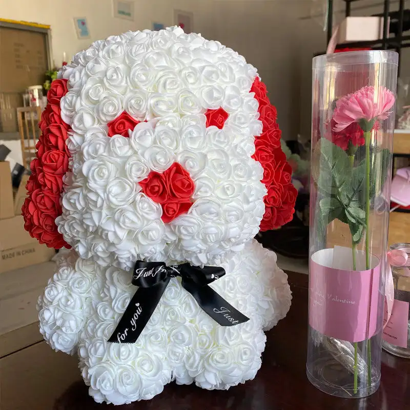 Penjualan terlaris grosir Tahun Baru Natal Hari Ibu Valentine hadiah ulang tahun beruang mawar duduk anak anjing dengan kotak