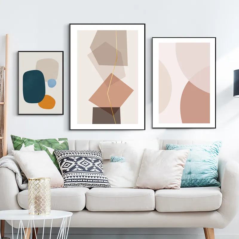 High Quality Unique Modern Minimalist Morandi Color Abstract Geometric Picture on Canvas Living Room Bedroom Wall Art Decoration
