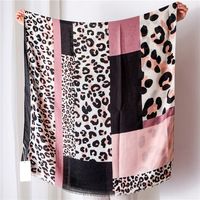 2021 Cotton Cao Cấp Viscose Leopard Colorblock In Big Stole Khăn Choàng Dài Khăn Choàng Hijab