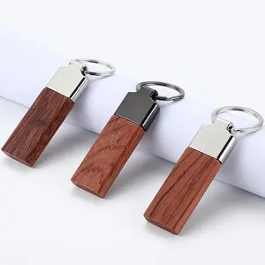 승화 사각형 홀더 Engravable 라운드 사용자 정의 로고 조각 빈 키 체인 나무 열쇠 고리 나무 키 체인 Woodkeychain