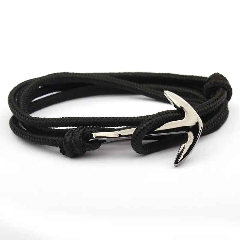 2024 Fabrik preis billig Schmuck Mode Marine Seil Charme benutzer definierte schwarze Anker Armbänder Männer Charm Kette Leder Armband