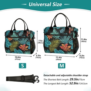 Sac isotherme tendance à motif feuilles tropicales, sac fourre-tout isotherme personnalisé en aluminium avec poches en filet - Product Image 2