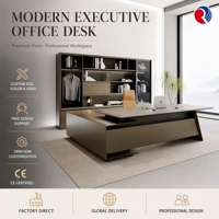 Bureau de direction en forme de L, dessus texturé gris clair avec base en panneau brun foncé, bureau moderne