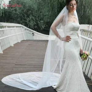 YouLaPan V109 3m New Design Cute And Elegant Flower Soft Net Yarn Veil, Long Bridal Cathedral Veil With Pearls