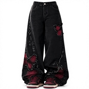 Pantalones Vaqueros para Niños, Transpirables, Ecológicos, con Bordes Enrollados, Cintura Elástica, Corte Recto, con Bolsillos, Jeans Casuales Multicolores, 3-14 Años - Product Image 1