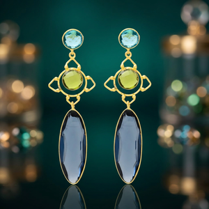 Pendientes de Latón Hechos a Mano, Pendientes con Piedras Preciosas, Pendientes de Acero Inoxidable, Pendientes Colgantes, Pendientes de Moda - Product Image 2