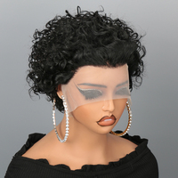 Perruque en cheveux humains vierges brésiliens Remy, bouclés courts 13x1, style French Curl, fabriquée à la machine pour dentelle, densité 150%, 6 pouces, noire