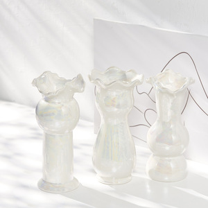 Vase en céramique blanc nacré de style nordique minimaliste pour salon, décoration artistique pour fleurs séchées - Product Image 1