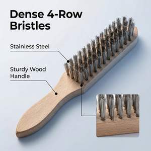 Spazzola in Acciaio Industriale per Rimozione Ruggine con Manico in Legno, 4x16 File di Setole ad Alta Densità, Vendita Diretta dalla Fabbrica - Product Image 4