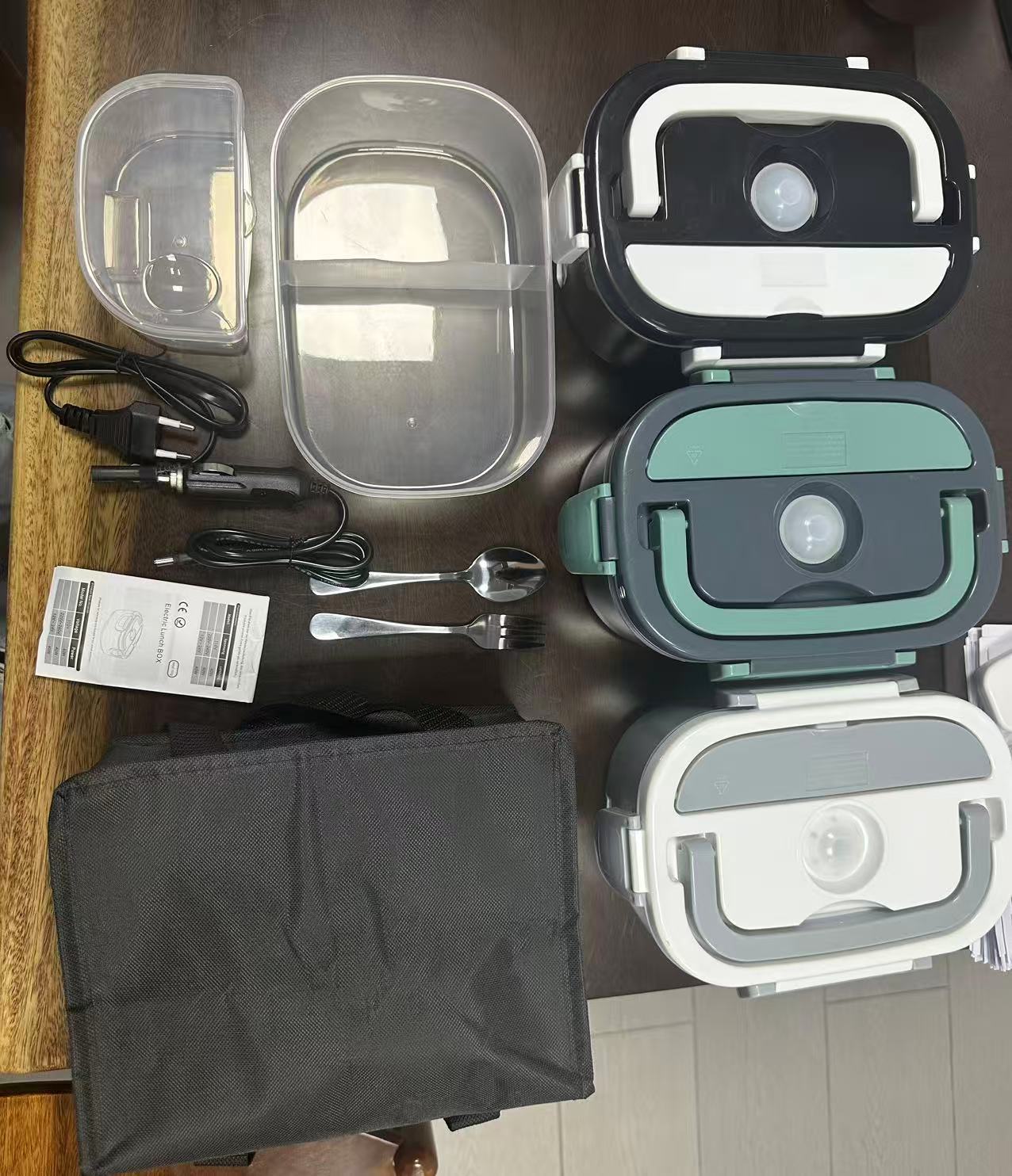 Fourchette et cuillère avec revêtement PP de qualité alimentaire, gris-vert.