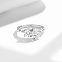Bague Toi et Moi en Moissanite à deux pierres, en Argent 925 plaqué Or Blanc, taille Poire et Ronde, pour Mariage, Fiançailles ou Promesse, Cadeau pour Femme