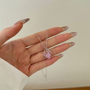 Dylam Cute New Design Women Dress up Jewelry S925 Silver <b>Chain</b> Pink 2ct 5A Cubic Zirconia Heart <b>Key</b> Pendant Necklaces Jewellery - Product Image 5