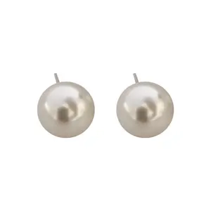 fever with the same bright round Shi Jia pearl earrings female 925 sterling silver simple everything temperament high-grade sens