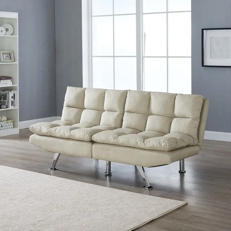 Sofá cama plegable de algodón con patas de Metal cromado, asiento de tela multiusos, diseño moderno, venta al por mayor