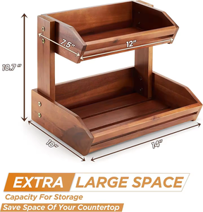 Soporte de cesta de frutas de madera de Acacia de 2-3 niveles, organizador de almacenamiento para decoración del hogar con escurridor, estante de exhibición para almacenamiento de fruteros - Product Image 2