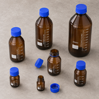 Botol Reagen Kaca Coklat Amber Tutup Sekrup Biru Botol Kaca Laboratorium 25ml 50ml 100ml 250ml 500ml 1000ml Penyimpanan Laboratorium