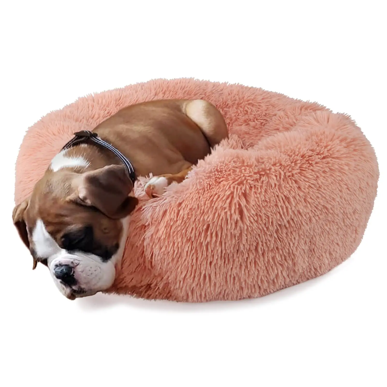 Petdom Luxury Pink Pet Bed Cama Para Perros Anti ansia lunga pelliccia sintetica tessuto Super morbido confortevole ciambella rotonda letto per cani