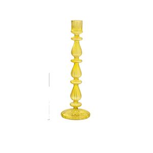 Candelabro de Vidrio Acanalado Amarillo, Diseño Sofisticado con Forma de Espiral, Forma de Bulbo Alternante, Decoración Navideña para el Hogar, Hecho a Mano, Resistente al Calor - Product Image 1