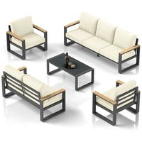 Ensemble de salon de jardin de luxe 5 pièces en aluminium, fauteuils de patio, mobilier de jardin, cour