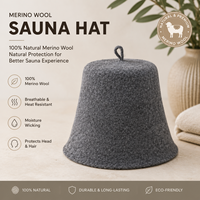 Chapeau de sauna 100% laine australienne, bonnet de douche en feutre épais à dessus plat, accessoires de sauna en laine naturelle résistants à la chaleur, nouveau modèle