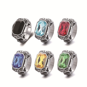 हिप हॉप पंक गोथिक डेन्टी वाइकिंग जेस्टोन क्रिस्टल विंटेज टाइटेनियम स्टेनलेस स्टील 316 एल फैशन गहने अंगूठी पुरुषों थोक नए - Product Image 1