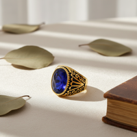 Bague Chevalière Vintage en Acier Inoxydable avec Pierre Bleue et Motif Gravé, Bijoux de Mode pour Hommes, Vente en Gros