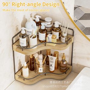 Wooden Double Layer Storage Rack 2 Tier <b>Corner</b> Shelf For Kitchen Spice Organizer Freestanding <b>Cabinet</b> - Product Image 3