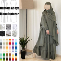 Ensemble Abaya Tunique 3 Pièces Nida Premium Personnalisé avec Jupe à Volants et Hijab – Robe Modeste pour Femmes Musulmanes Aïd – Vente en Gros Abaya Islamique