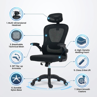 Chaise de bureau exécutive pivotante réglable et relevable, moderne, ergonomique, en tissu maillé, pour bureau à domicile, avec base pliable en acier inoxydable