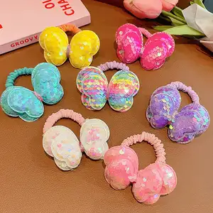 Moda Niños Accesorios para el cabello nueva venta al por mayor 1 pieza lindos niños lentejuelas arco pelo Scrunchies Popular niñas banda elástica para el cabello