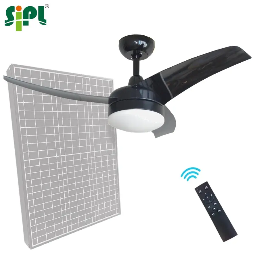 Industrial Ventilation Ceiling Fan with LED Light DC Electric Energy Saving Solar Battery Powered Day-Night Cooling 42' Roof Fan