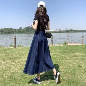 2026 Women Lady A-<b>line</b> Denim Midi Skirt <b>Jeans</b> Dress New Fashion Loose Waist Large Size Casual <b>Jeans</b> Skirt - Product Image 3