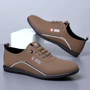 Mocassins pour hommes Oldbowl, bout rond, semelle en caoutchouc légère, chaussures décontractées, couleur unie, logo brodé - Product Image 3