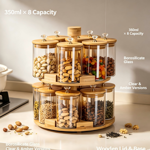 Ensemble de 8 bocaux de conservation rotatifs en verre borosilicate de 350 ml, multi-usages, hermétiques, pour la cuisine - Product Image 1