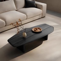 Table basse en bois massif de style Wabi-Sabi vintage, forme irrégulière noire, design minimaliste, table multifonctionnelle avec plateau en pin