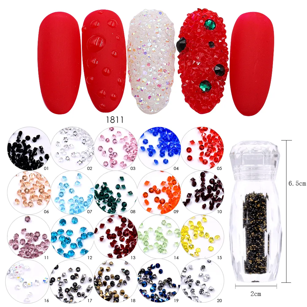 Wholesale 20 Colors Micro Pixie Crystals for Nail Art Rhinestone With Acrylic Bottle Nail Art Decoration