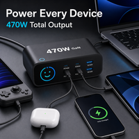 Station de charge de bureau GaN 470W, 6 ports, chargeur USB C intelligent rapide avec écran TFT pour ordinateur portable, pour iPhone, pour MacBook, pour iPad